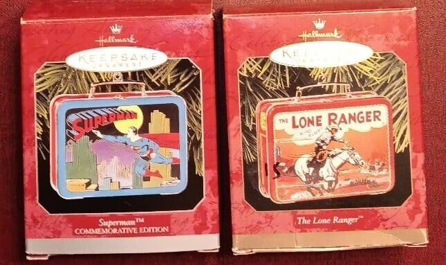 2 Vintage Hallmark Keepsake Lunchbox Ornaments- Superman And The Lone Ranger