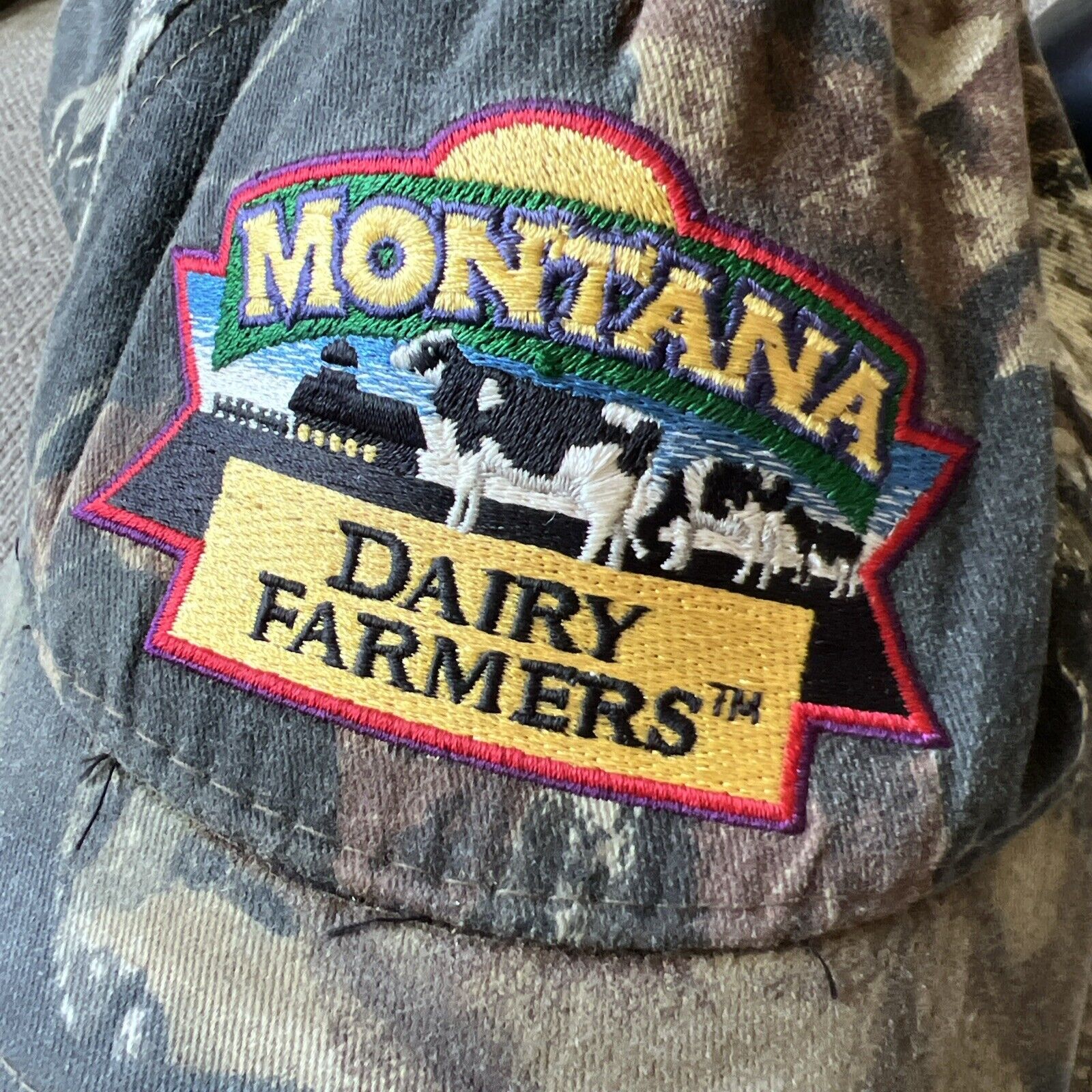 Montana Dairy Farmers Adjustable Hat Baseball - Dirty Authentic Used Camo Patch