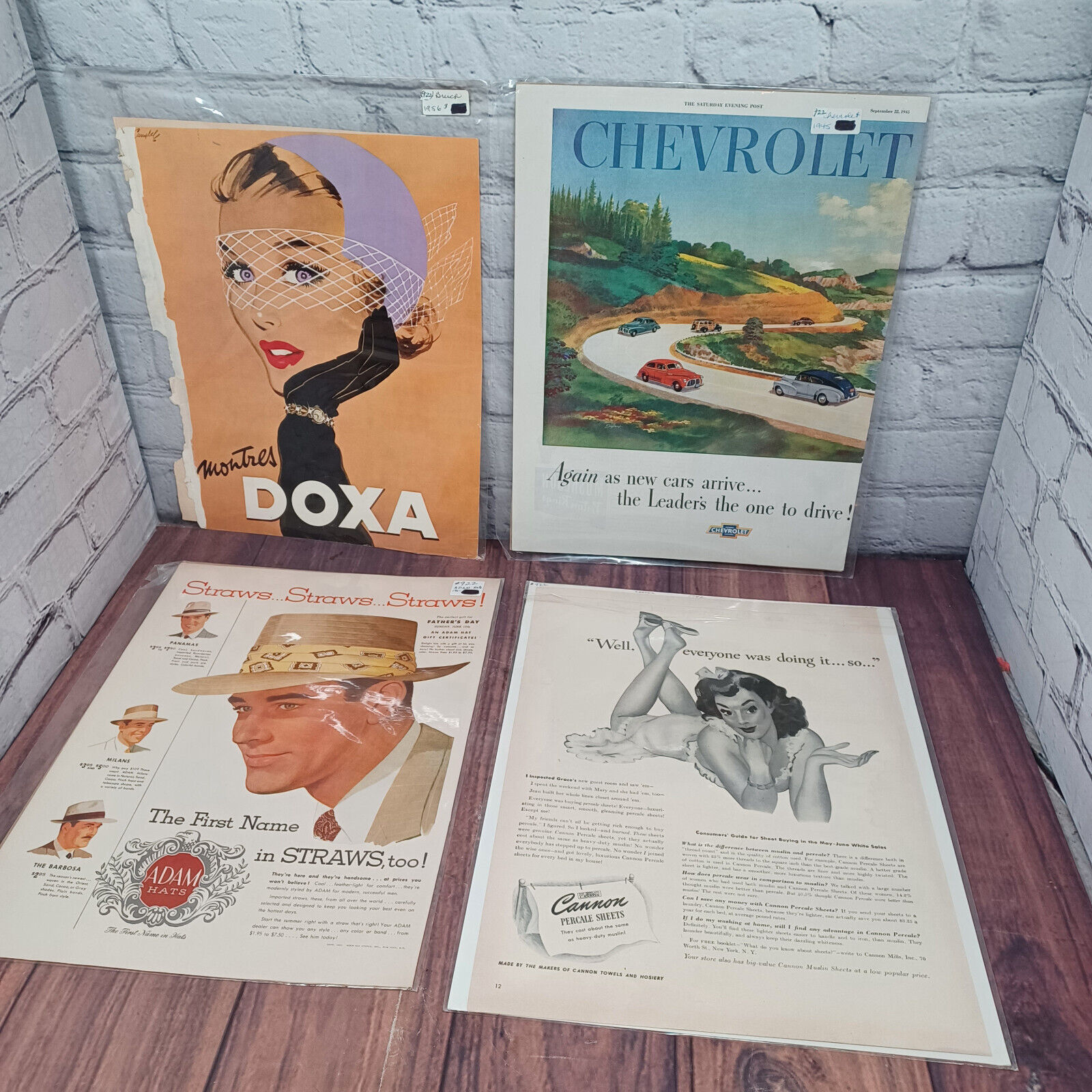 Vintage Lot 1940\'s 50\'s Magazine Ads Chevy Doxa Cannon Adam Decorative 14\