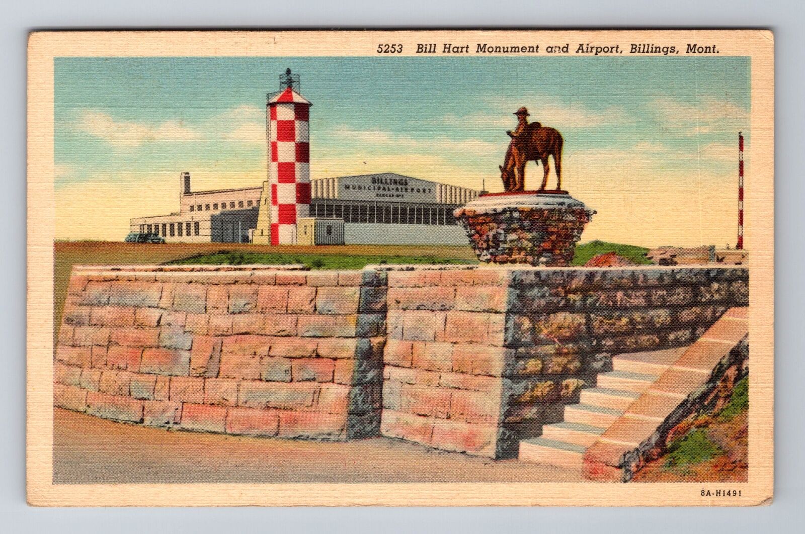 Billings MT-Montana, Bill Hart Monument And Airport, Antique, Vintage Postcard