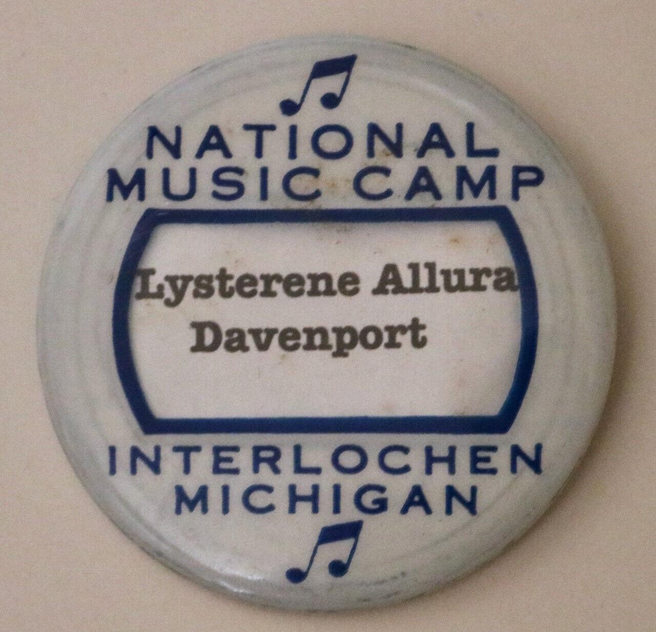 National Music Camp Interlochen Michigan vintage name badge pin