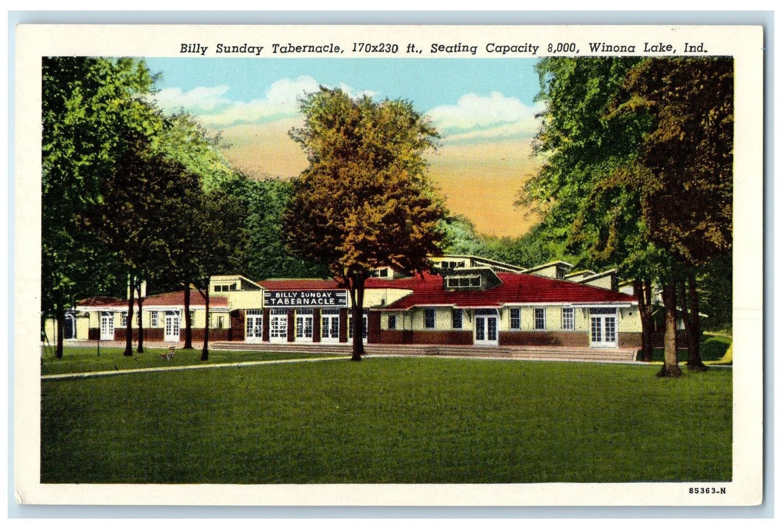 c1920's Billy Sunday Tabernacle Building Ground Winona Lake Indiana IN Postcard
