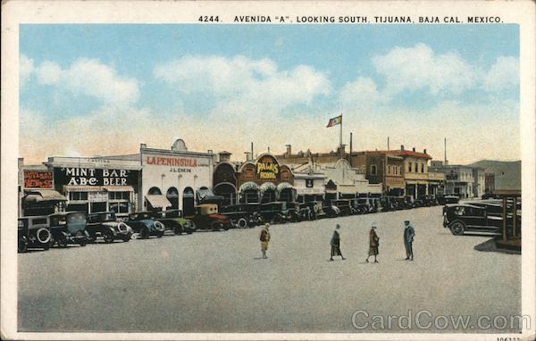 Mexico Tijuana,BC Avenida A,Looking South Baja California Antique Postcard