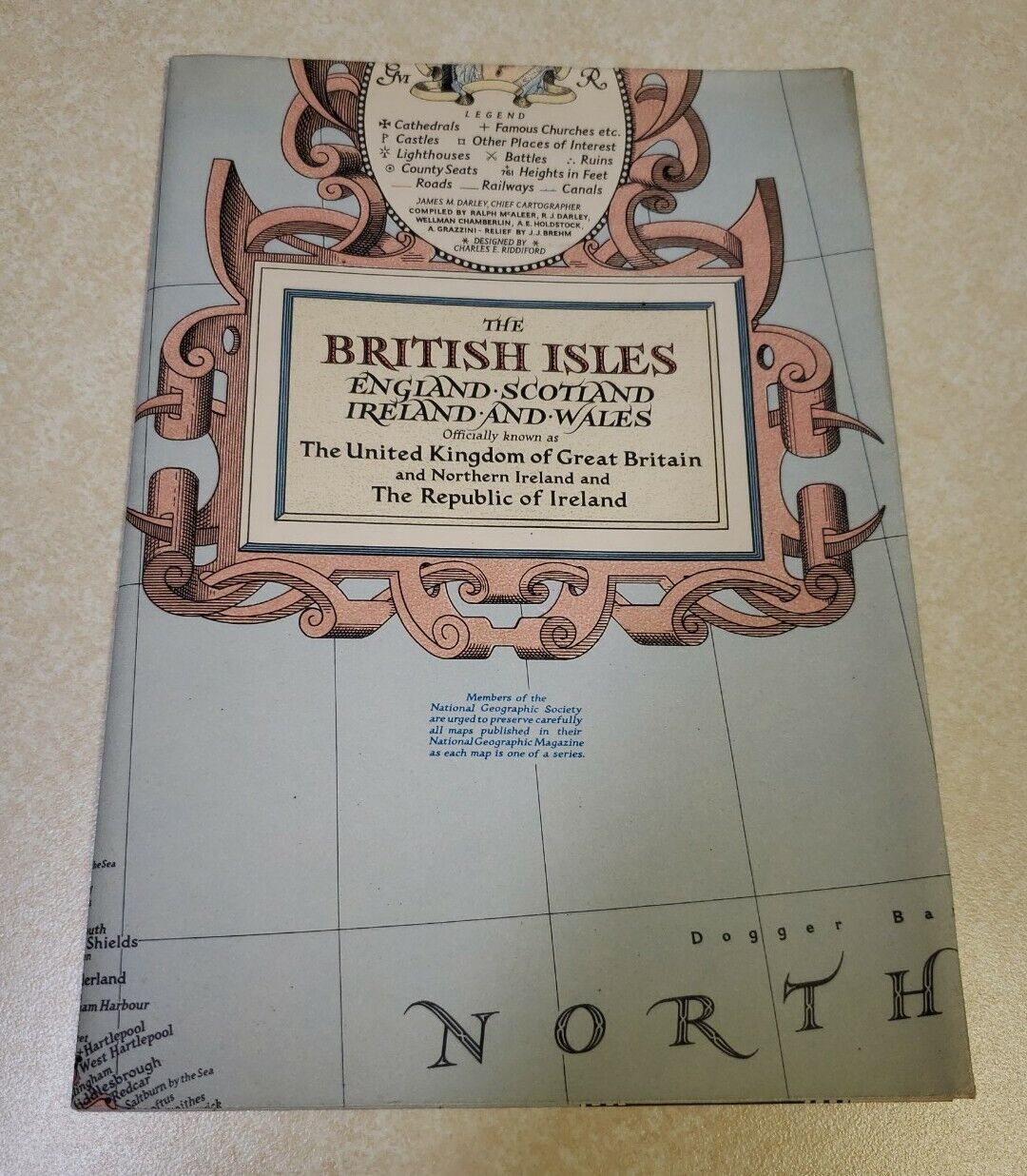 Vintage British Isles Map Designed By Charles E. Riddiford