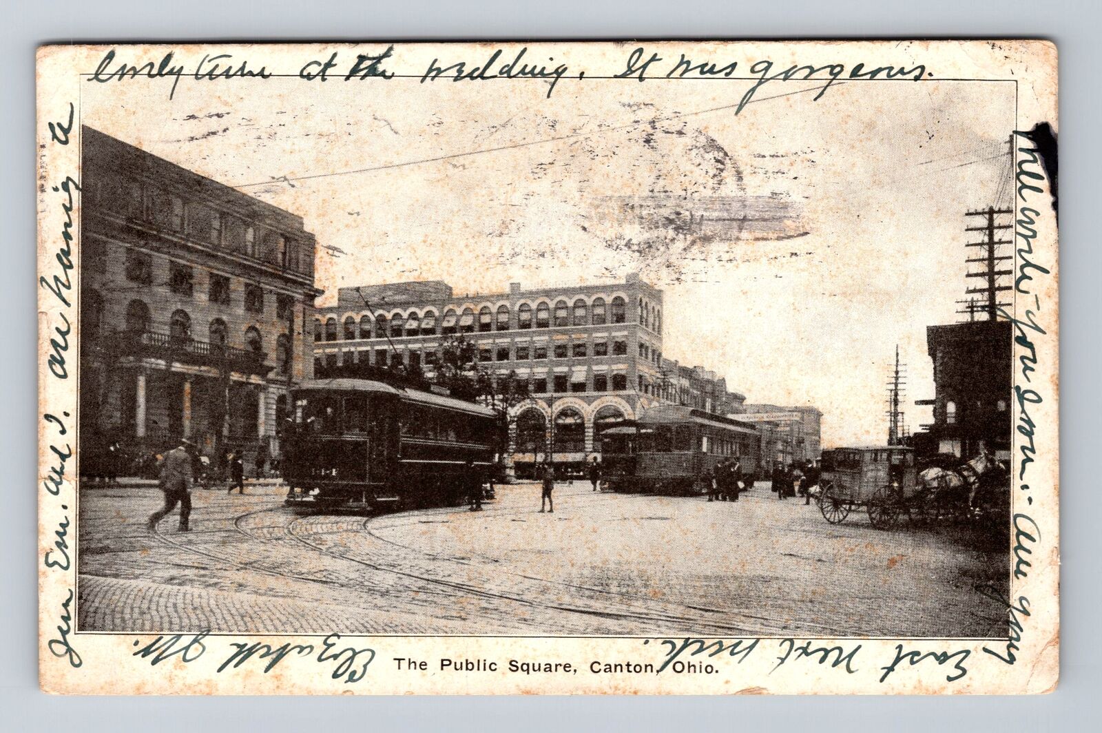 Canton OH-Ohio, Public Square, Cable Cars, Antique Souvenir Vintage Postcard