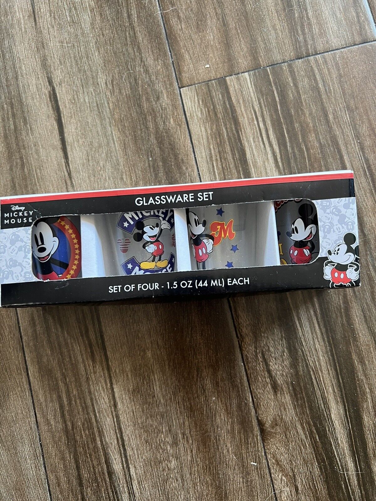 Walt Disney Mickey Mouse Set of 4 GLASSWARE SHOT GLASS SET NEW