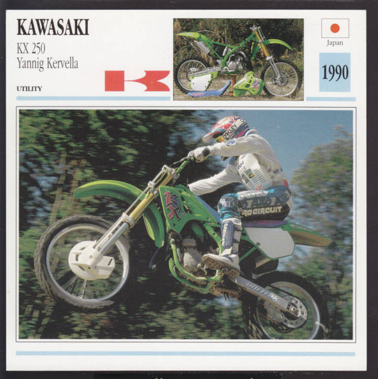 1990 Kawasaki KX 250cc Yannig Kervella Motocross Motorcycle Photo Spec Info Card