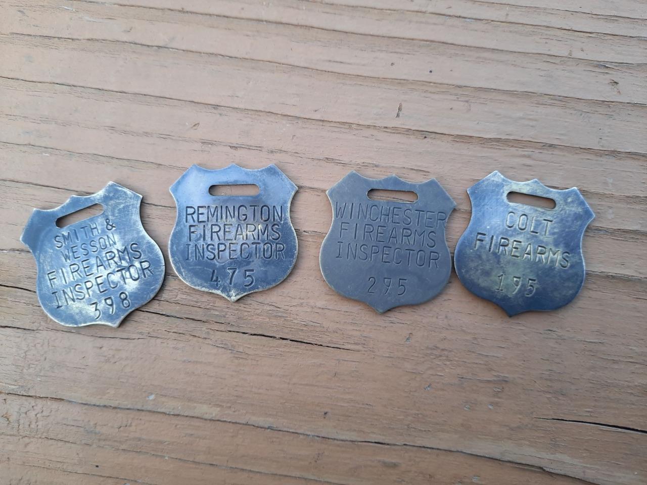 4 BRASS FIREARMS GUN TAGS FOBS COLT REMINGTON SMITH WESSON WINCHESTER WESTERN