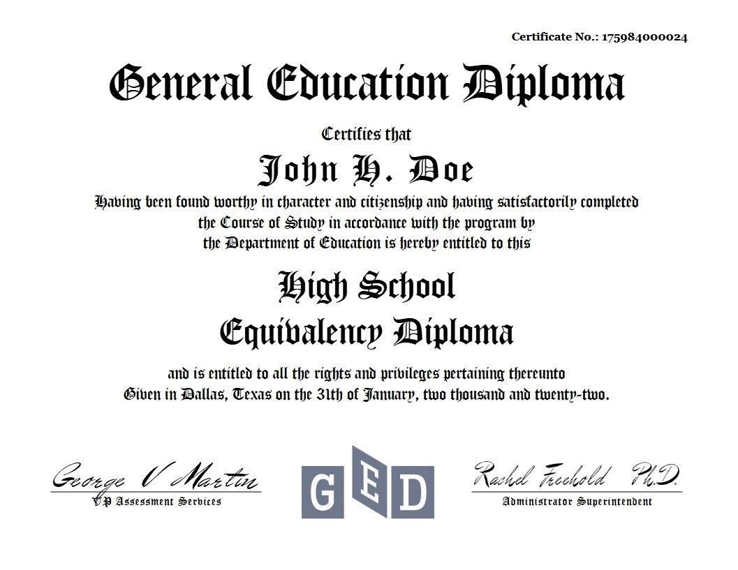 Novelty GED Diploma with Transcript Template - Looks Real - Great Price