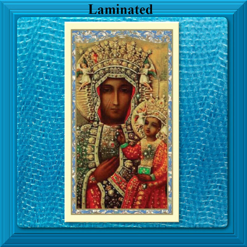 Our Lady of Czestochowa ❤️ LAMINATED Holy Prayer Card GILDED GOLD ✝️ BEAUTIFUL 