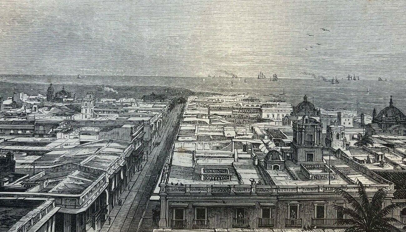 1874 Vintage Magazine Illustration City of Vera Cruz Mexico