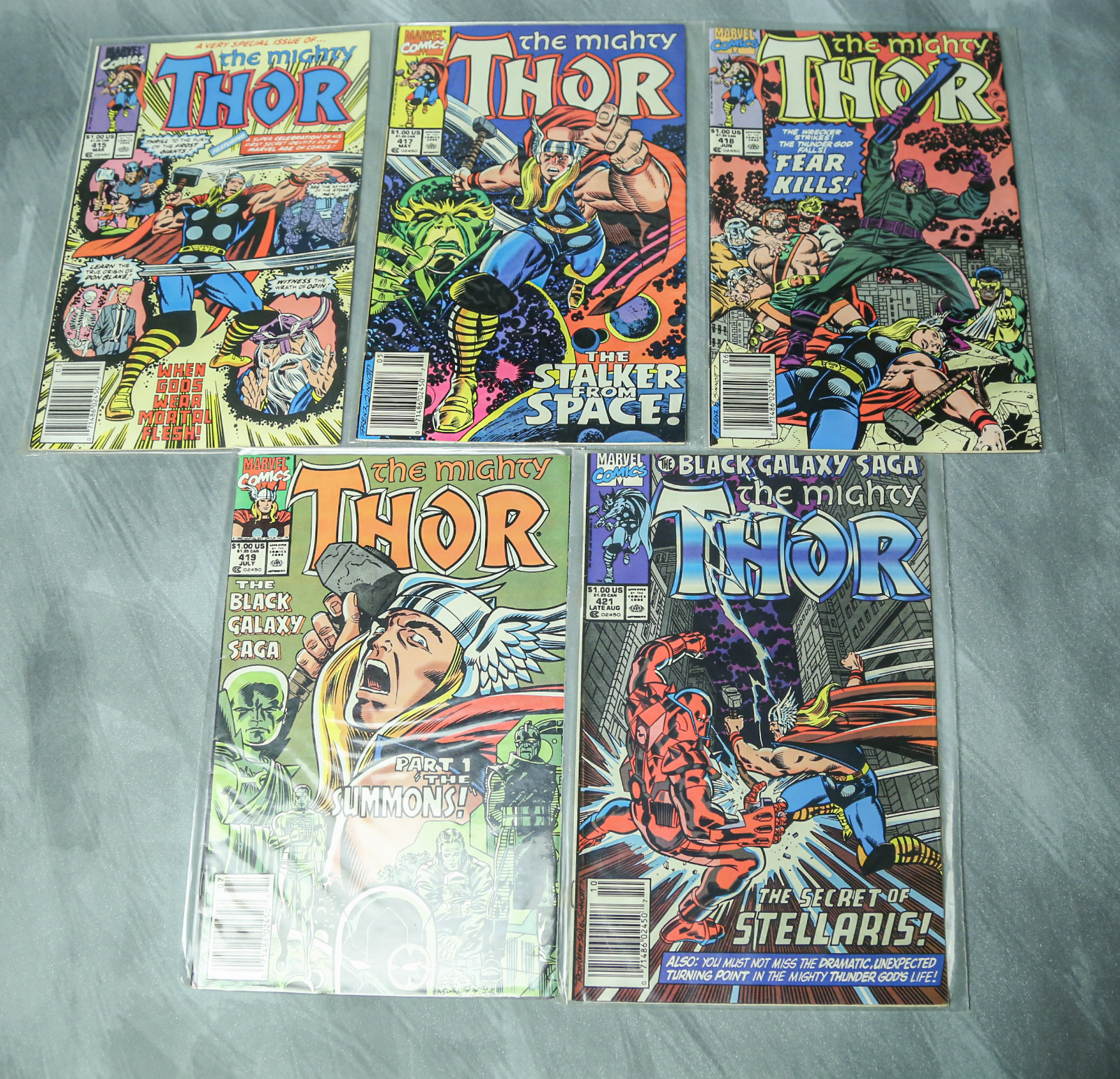 Lot of 5 Vintage 90\'s The Mighty Thor Comics Copper Age Marvel comic books
