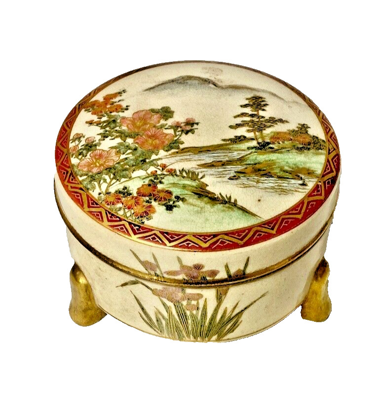 Antique Japanese Satsuma Pottery Jar Vanity Trinket Box