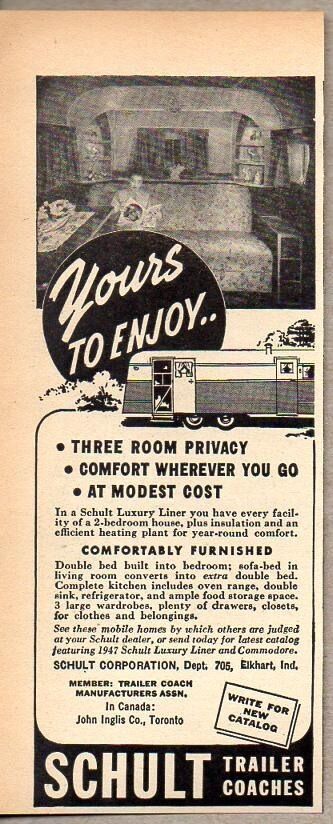 1947 Print Ad Schult Travel Trailer Coaches Elkhart,IN