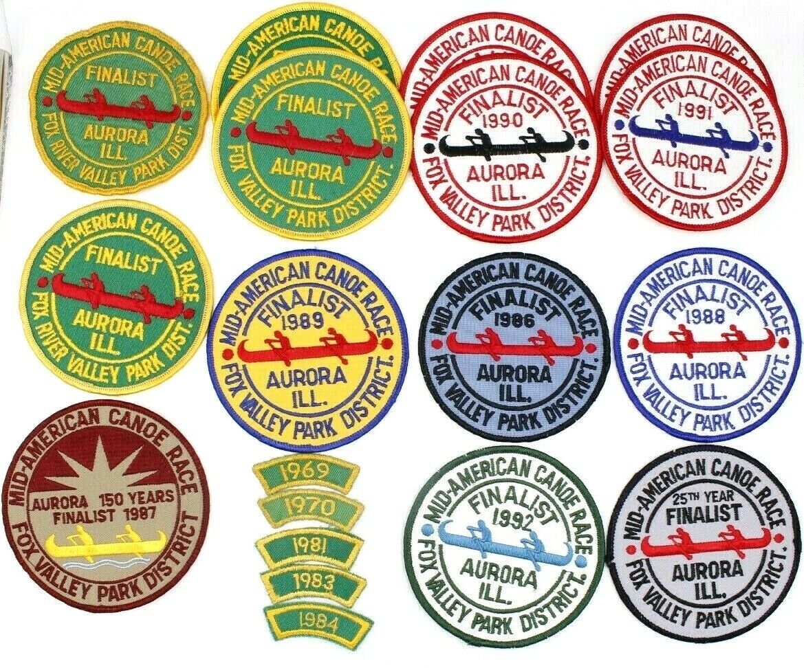 Lot of 19 Mid-American Canoe Race Patches Fox Valley District Aurora, IL