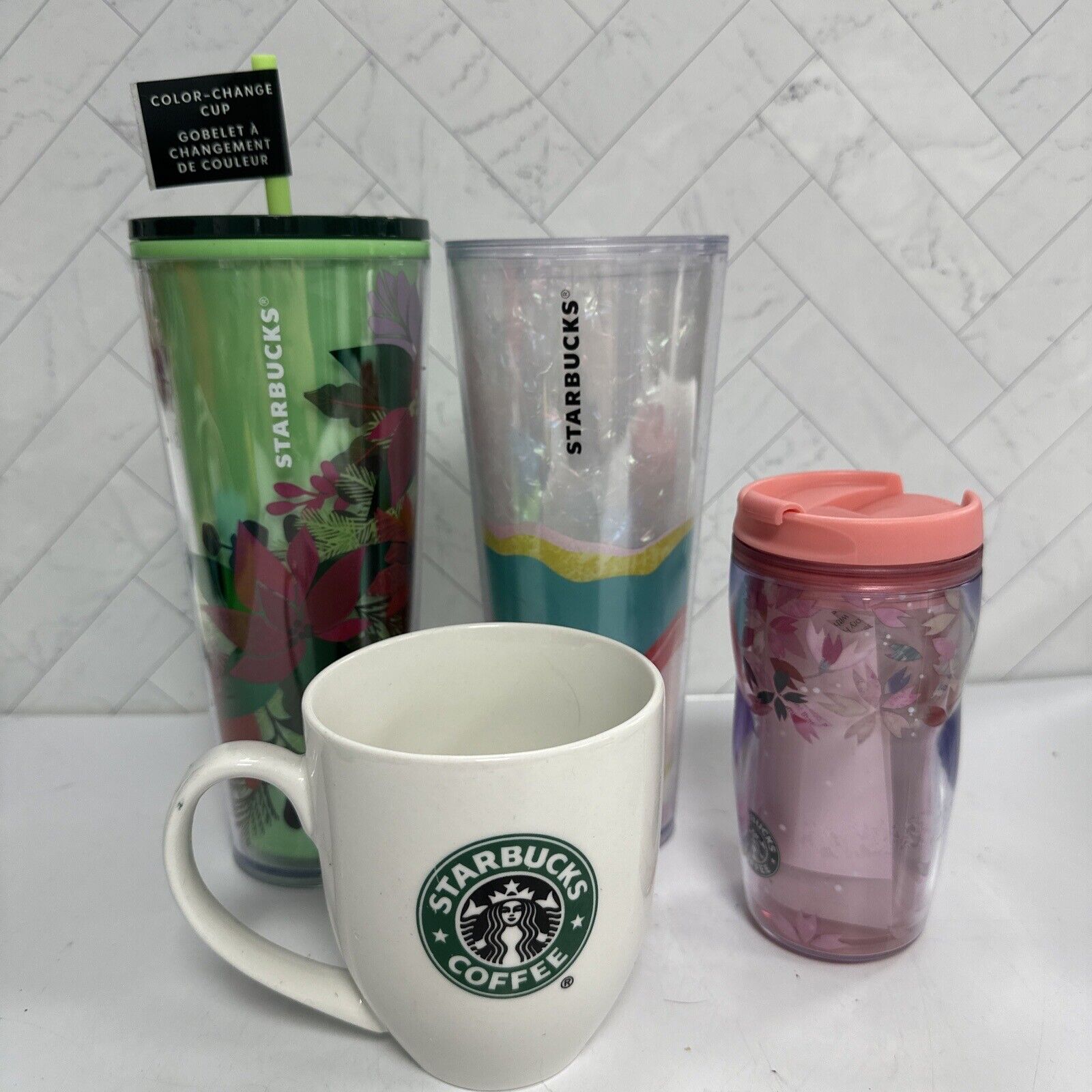Starbucks Lot of 4 Tumblers Cups Iridescent Tumbler Pastel Wave 20 Holiday 21