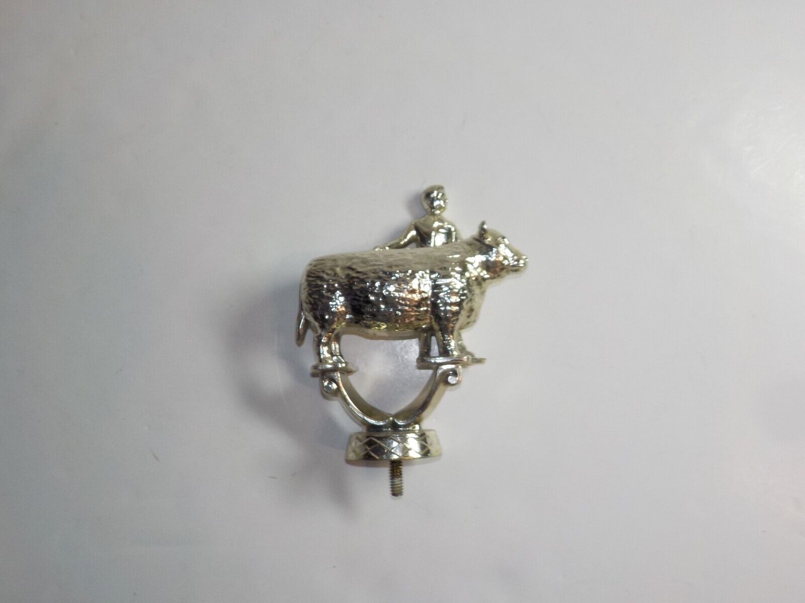 1960s-70s HEAVY METAL SILVER TONED COW TROPHY TOPPER Cattle Show