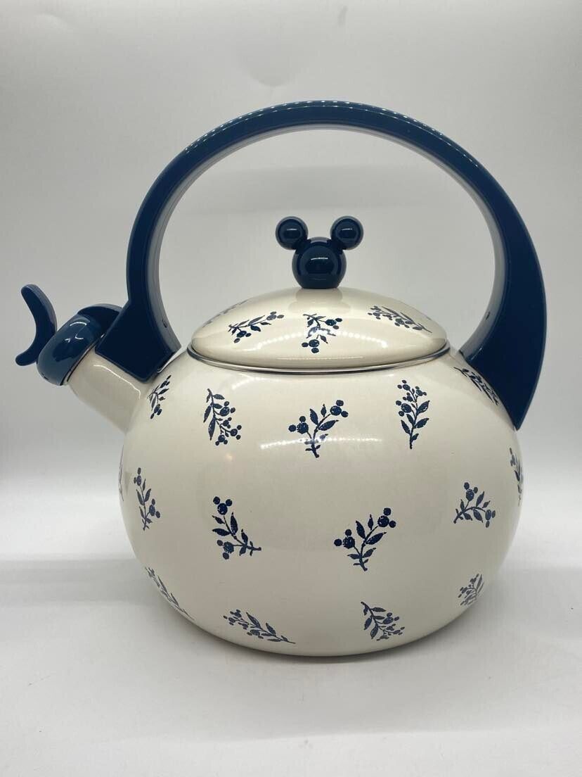 Vintage Walt Disney World At Home Mickey Mouse Ears Blue And Ivory Metal Tea Pot