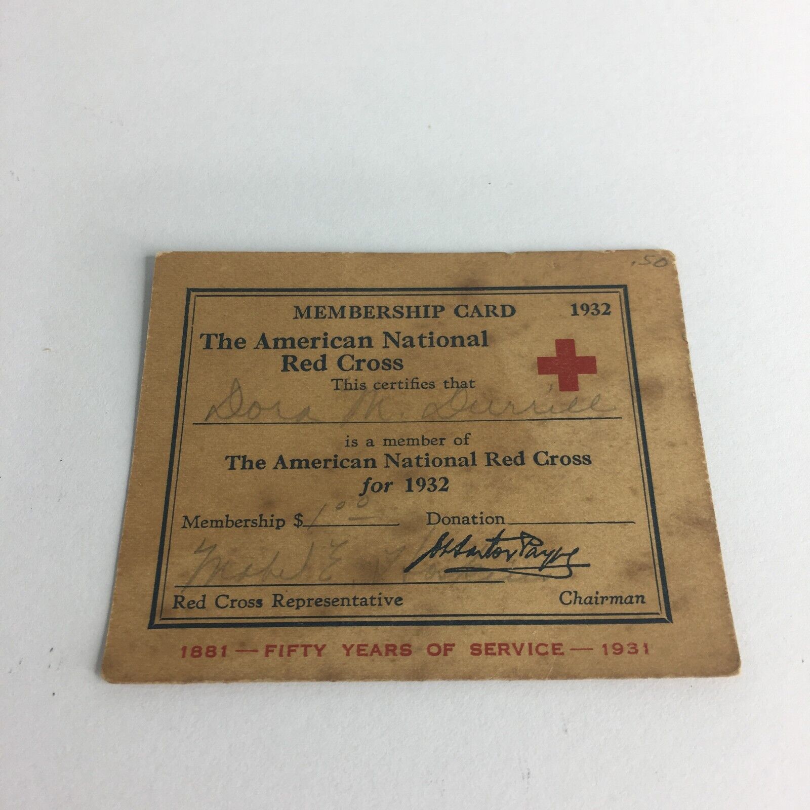 Vintage 1932 The American National Red Cross Membership Card USED