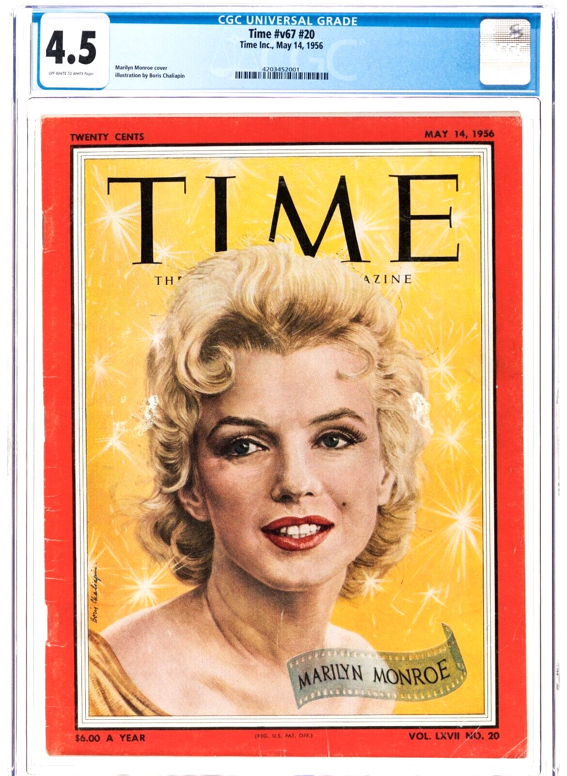 CGC 4.5 NEWSSTAND MARILYN MONROE 1ST TIME MAGAZINE (v67 #20/MAY 14, 1956)