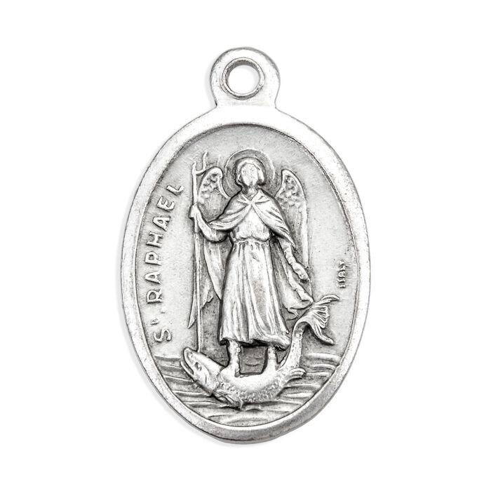 St. Saint Raphael the Archangel - Pray for Us - Italian Silver-tone OX 1