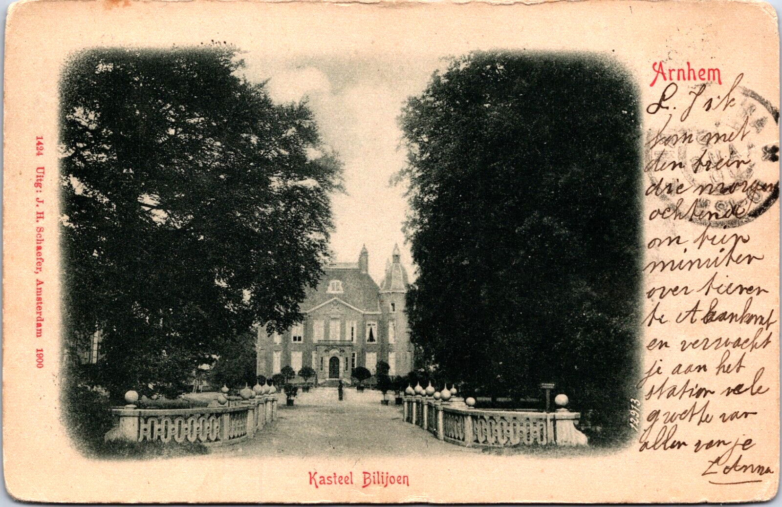 Netherlands Arnhem Kasteel Biljoen Vintage Postcard 09.64