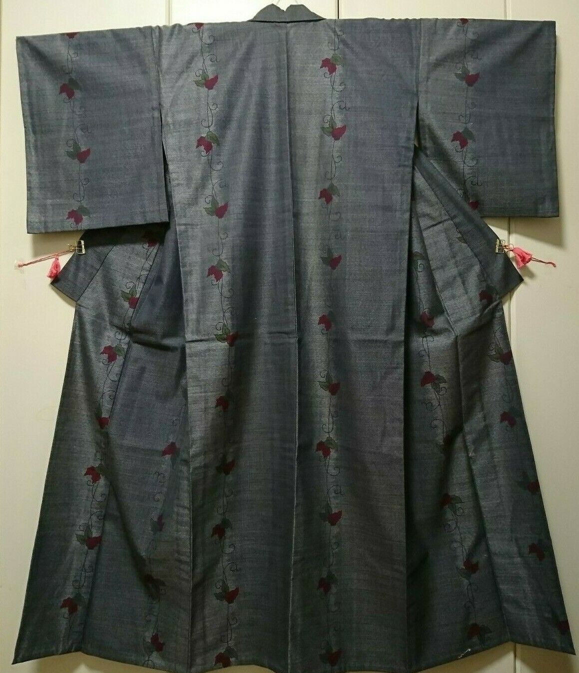 Woman Japanese Kimono Komon Navy Blue Synthetic Plant