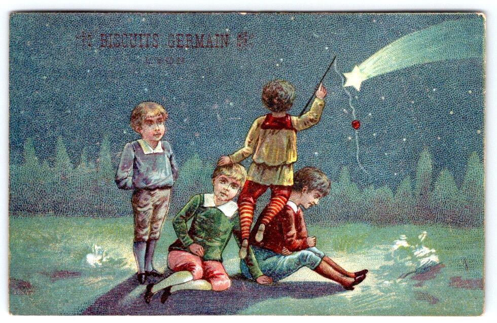 1880\'s HALLEY\'S COMET SHOOTING STAR FRENCH BISCUITS VICTORIAN TRADE CARD CHROMO