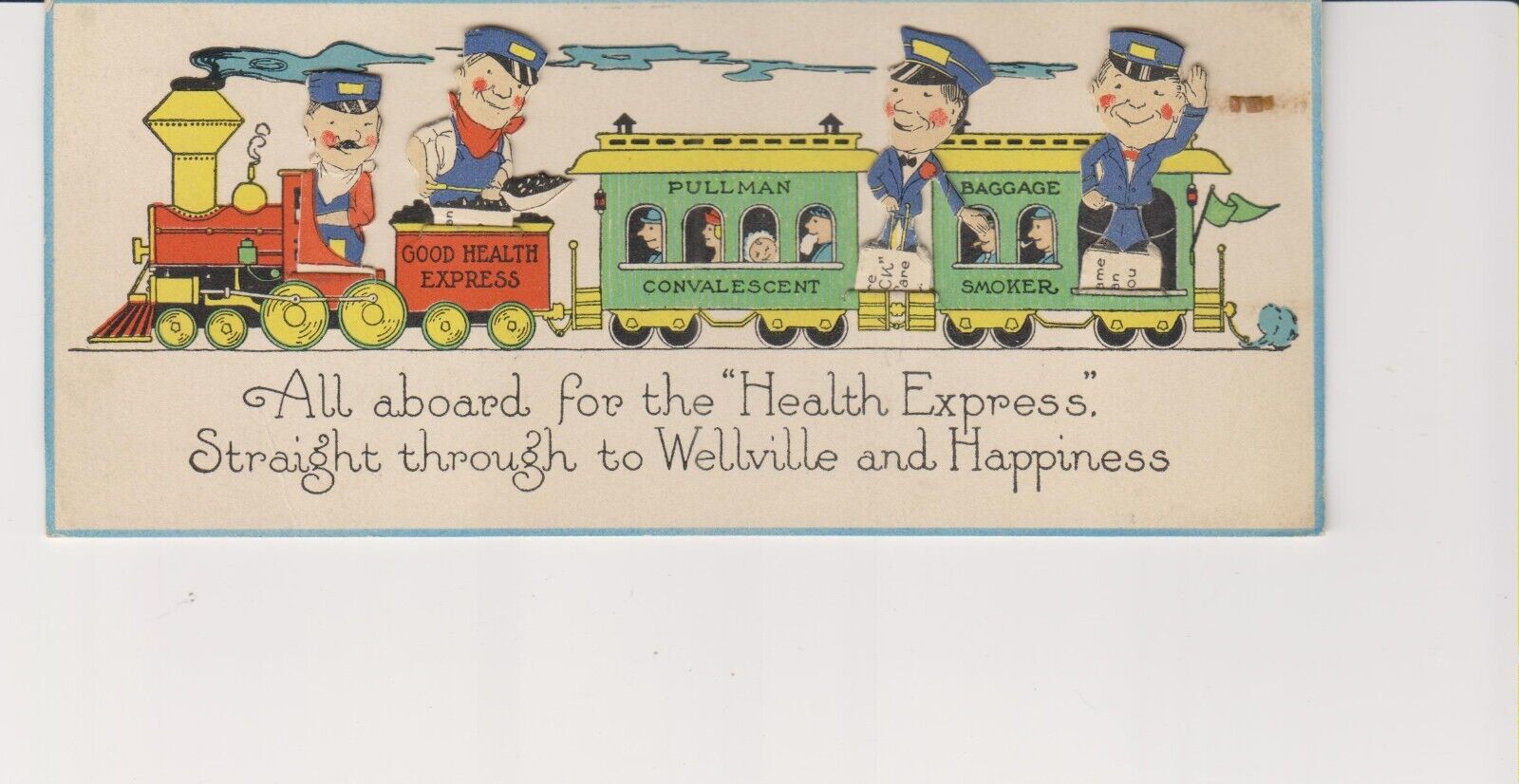 Pullman Steam Train ca 1910 Mechanical Get Well Card
