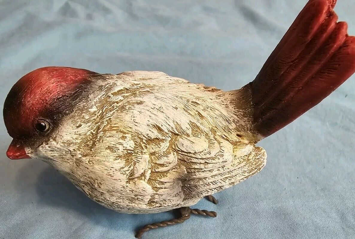 Wren Bird Figurine Brown Body With Red Head Detailed Realistic Life Like 