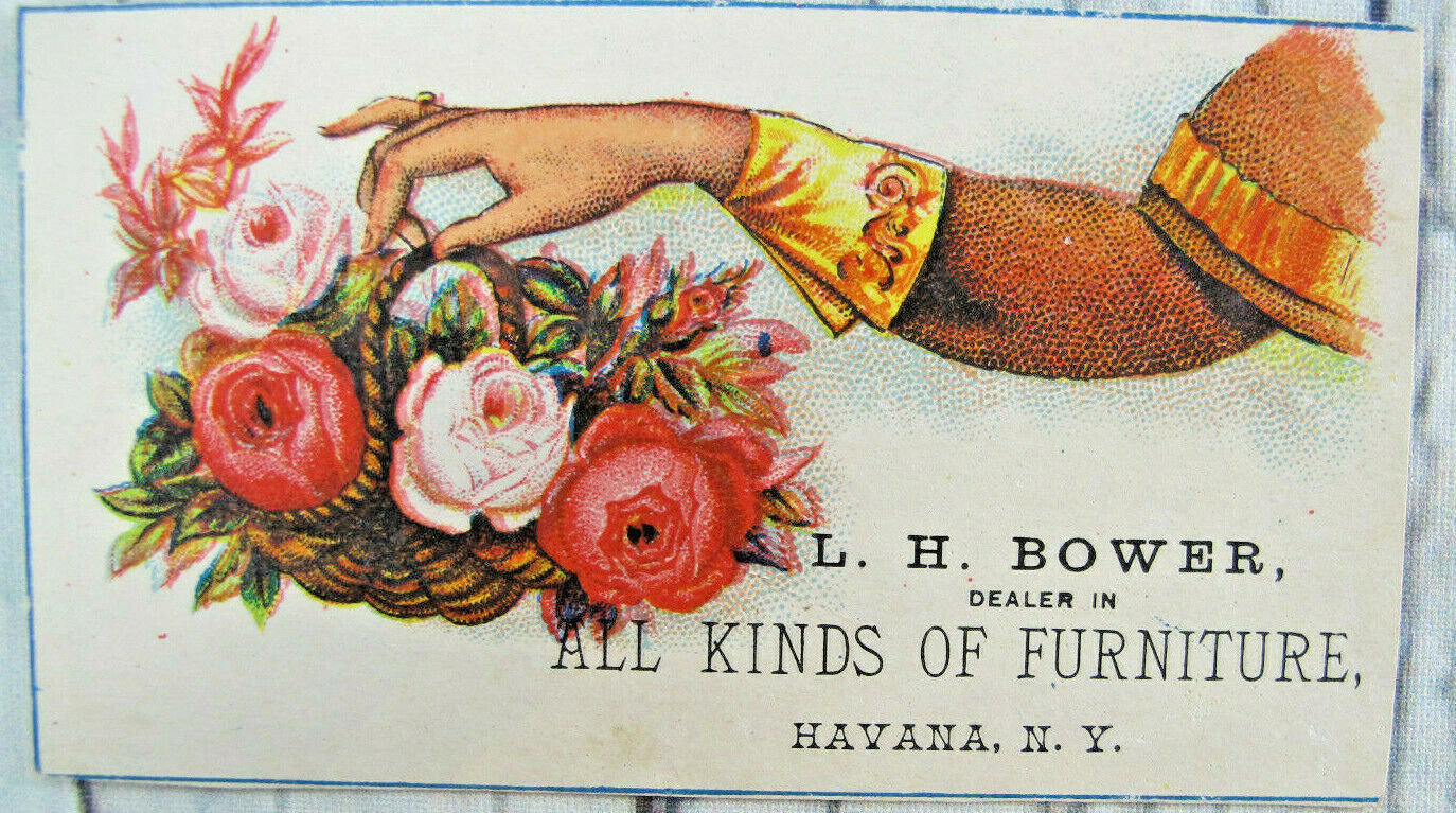 L H Bower Furniture Advertising Trade Card 1880s Havana NY
