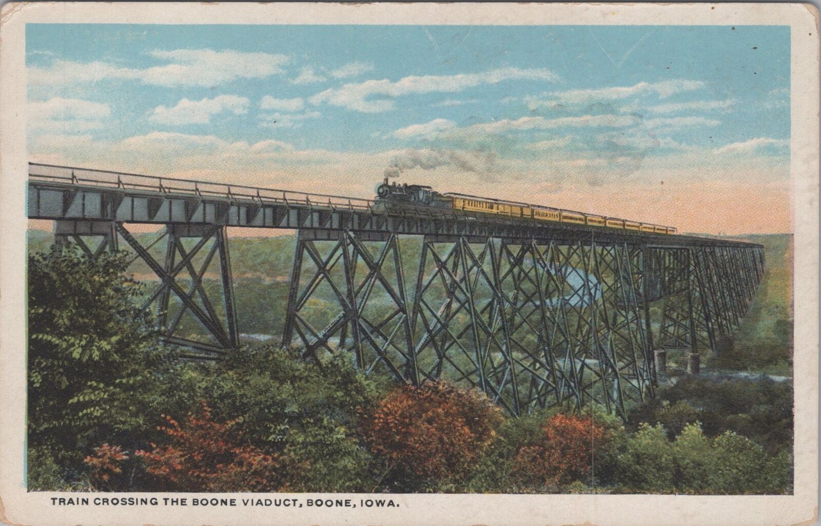 Train Crossing the Boone Viaduct Boone Iowa 1922 Postcard