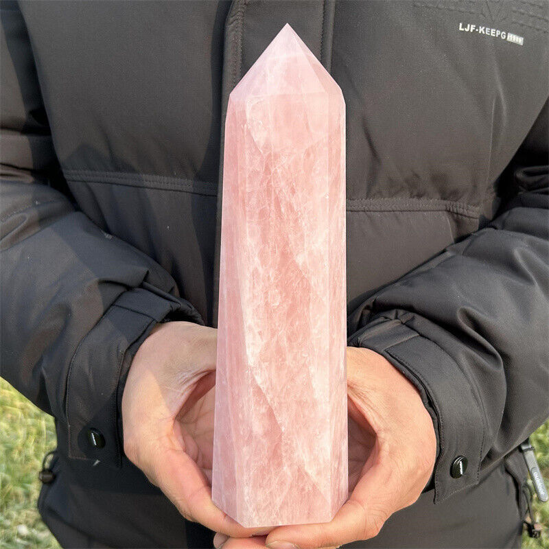 2.46LB Natural Rose Quartz Crystal Obelisk Crystal Tower Wand Point Reiki Heal