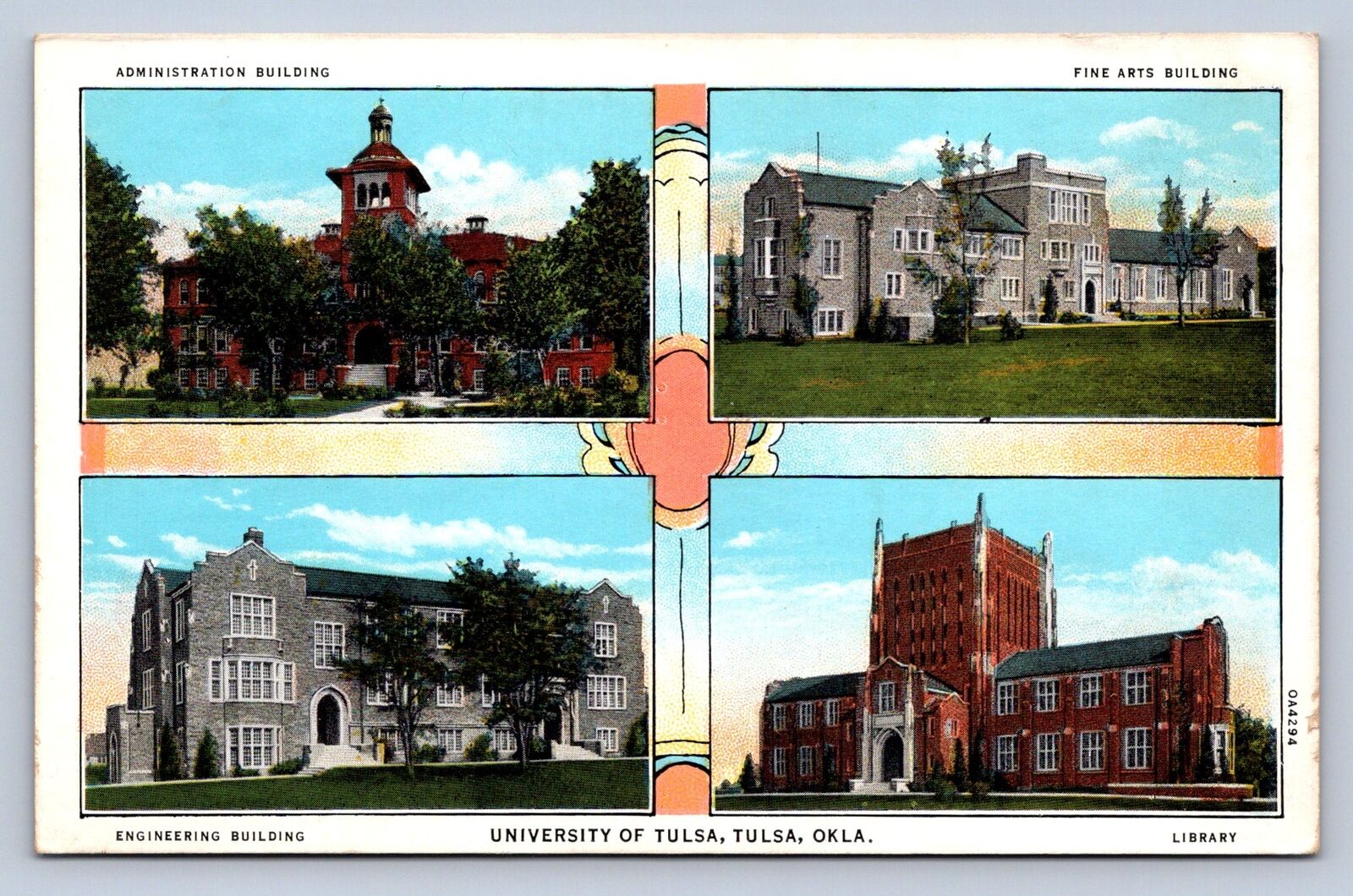 J97/ Tulsa Oklahoma Postcard c1940s 4View University of Tulsa  304