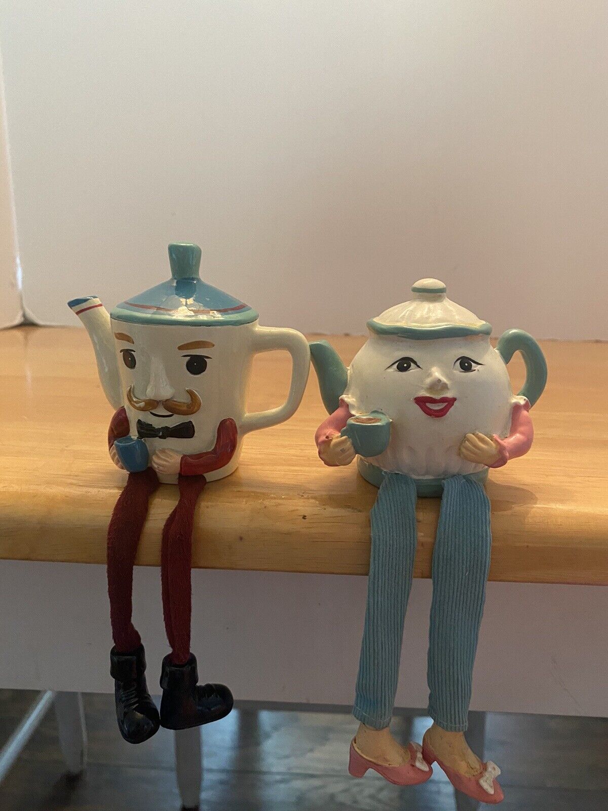 Vintage Mr & Mrs Coffee & Teapot Shelf Sitters (2)