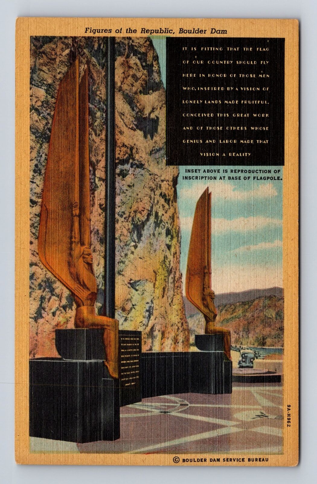 Boulder Dam NV-Nevada, Figures Of The Republic, Antique, Vintage Postcard