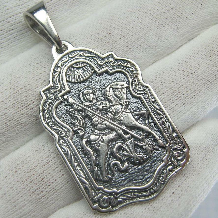 925 Sterling Silver Pendant Icon Medal Saint George Victorious Dragon Frame 385