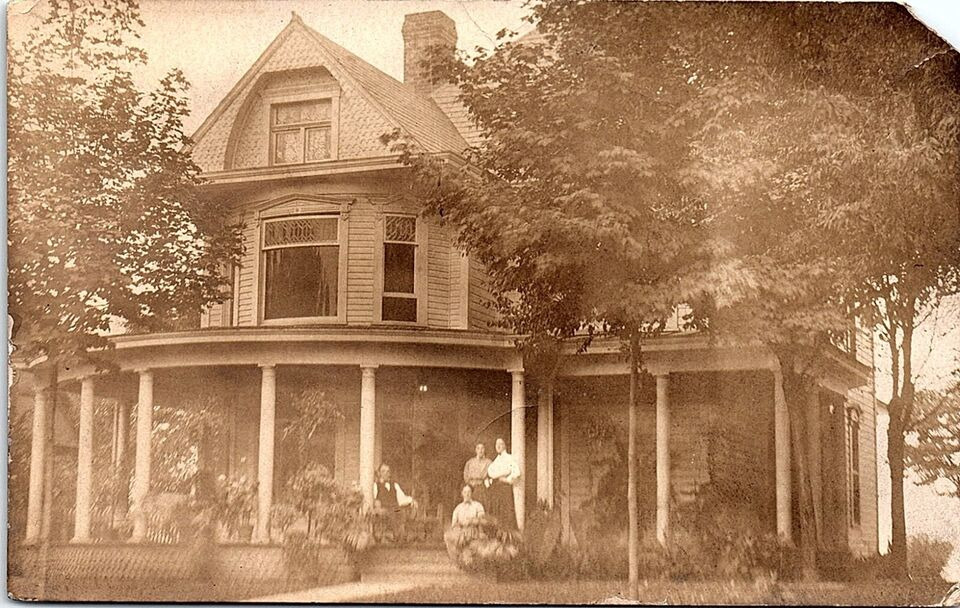 Vintage 1904 RPPC Front Of A Beautiful Home People on Porch PCB-2I