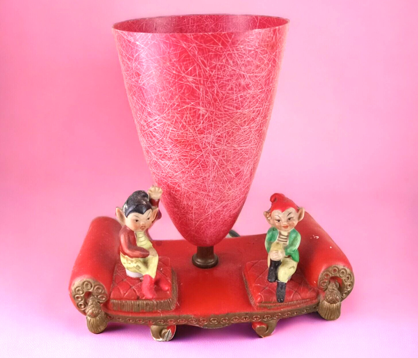 RARE Vintage Original MCM 50\'s 60\'s Pixie Elf Gondola Red Lamp with Shade WORKS