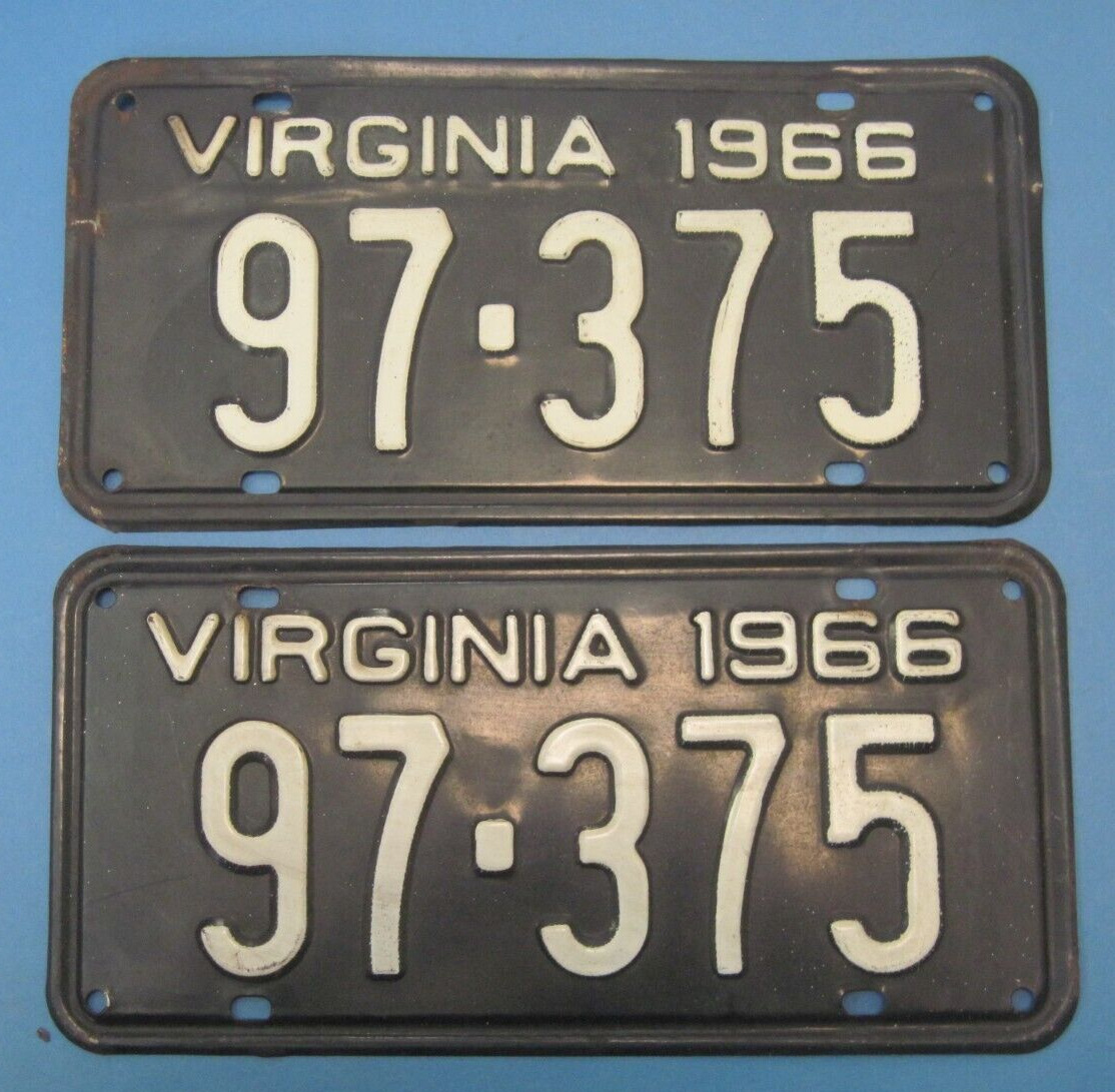1966 Virginia License Plates Matched Pair DMV clear for registration low number