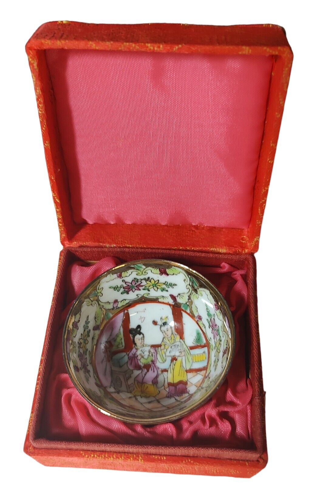 Vintage 1in Eggshell Porcelain Handpainted Single Japanese Sake Cup in Box