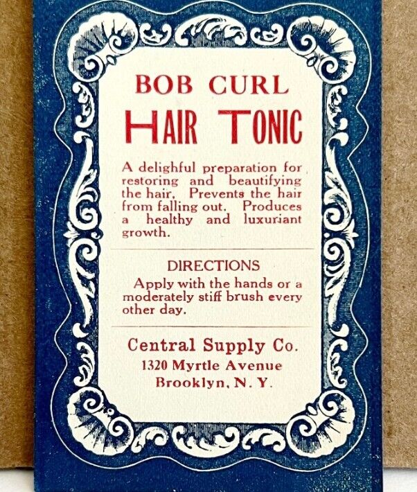 Central Supply Co Antique Label 1910s Brooklyn NY Hair Tonic Bob Curl 1.75 x 3 