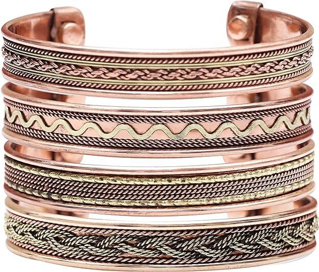 Crocon Exclusive Tibetan Copper Adjustable Bangle Bracelets Set of 4 Gift