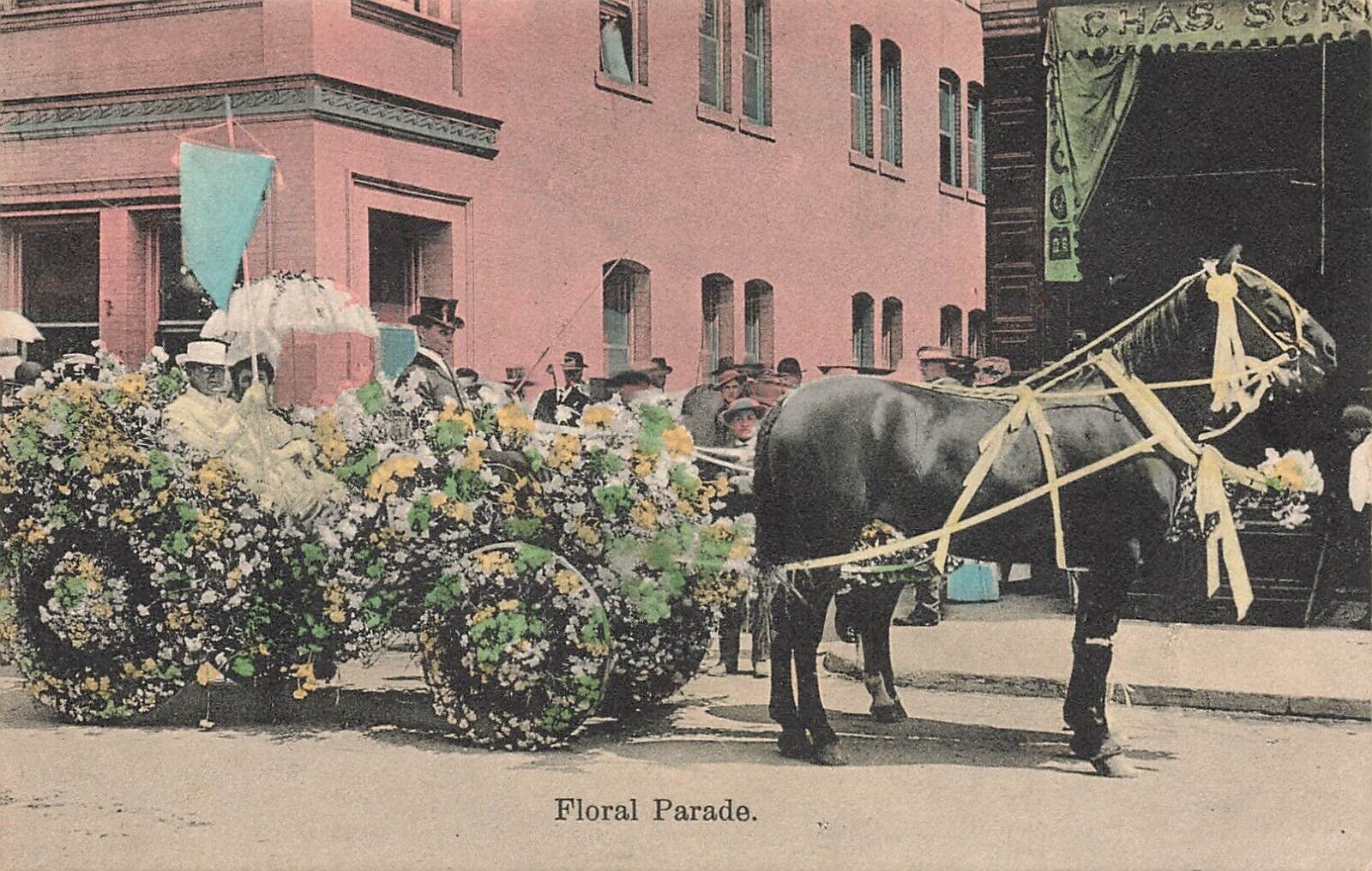LP04  Pasadena Tournament Roses Bowl Parade Floral Float 1910 Vintage Postcard