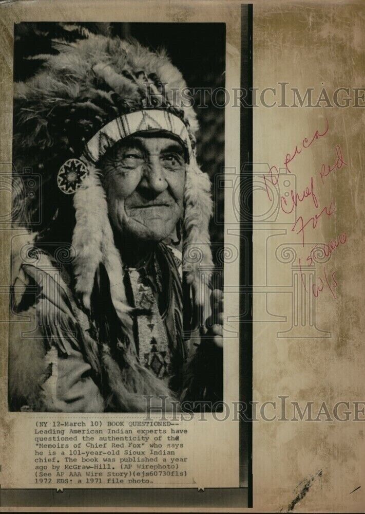 1971 Chief Red Fox Sioux Indian author Memoirs Chief Red Fox 8X11 Vintage Photo
