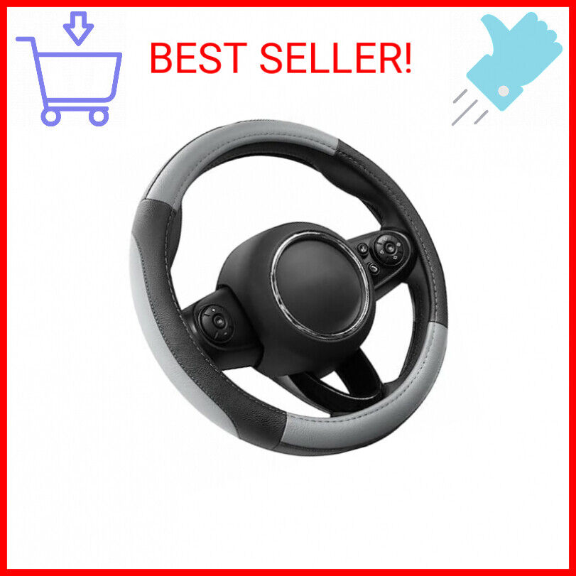 SEG Direct Car Steering Wheel Cover for Prius Civic 14-14.25 inch, Black and Gra