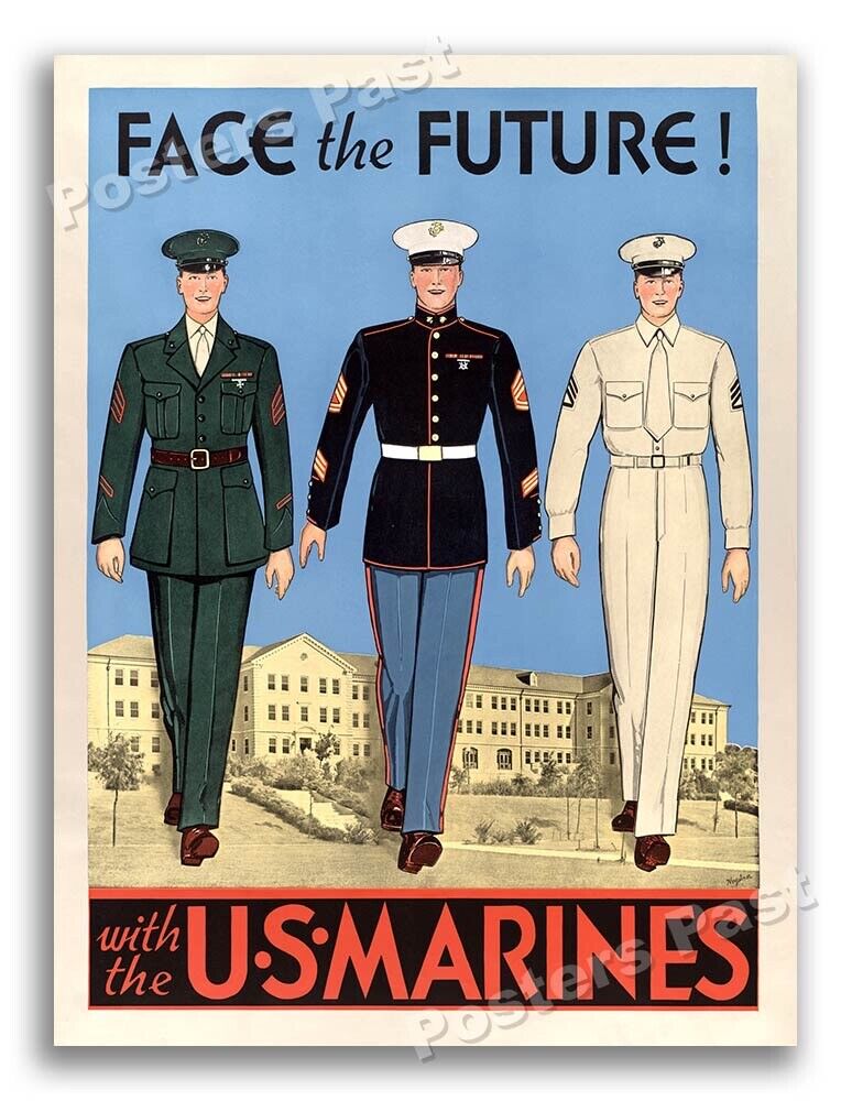 “Face the Future” 1940s Vintage Style World War 2 Marine Corp Poster - 18x24