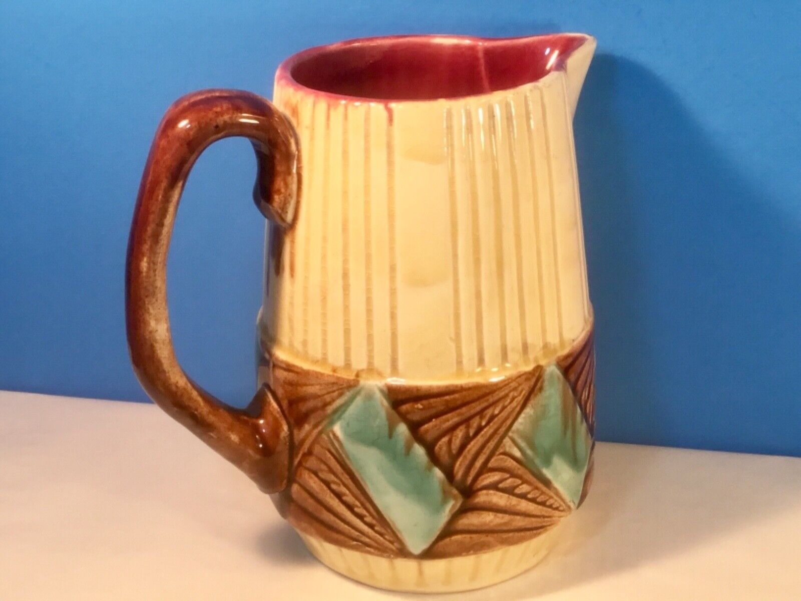 Antique French Art Deco Majolica Pitcher, Orchies c.1900-1930