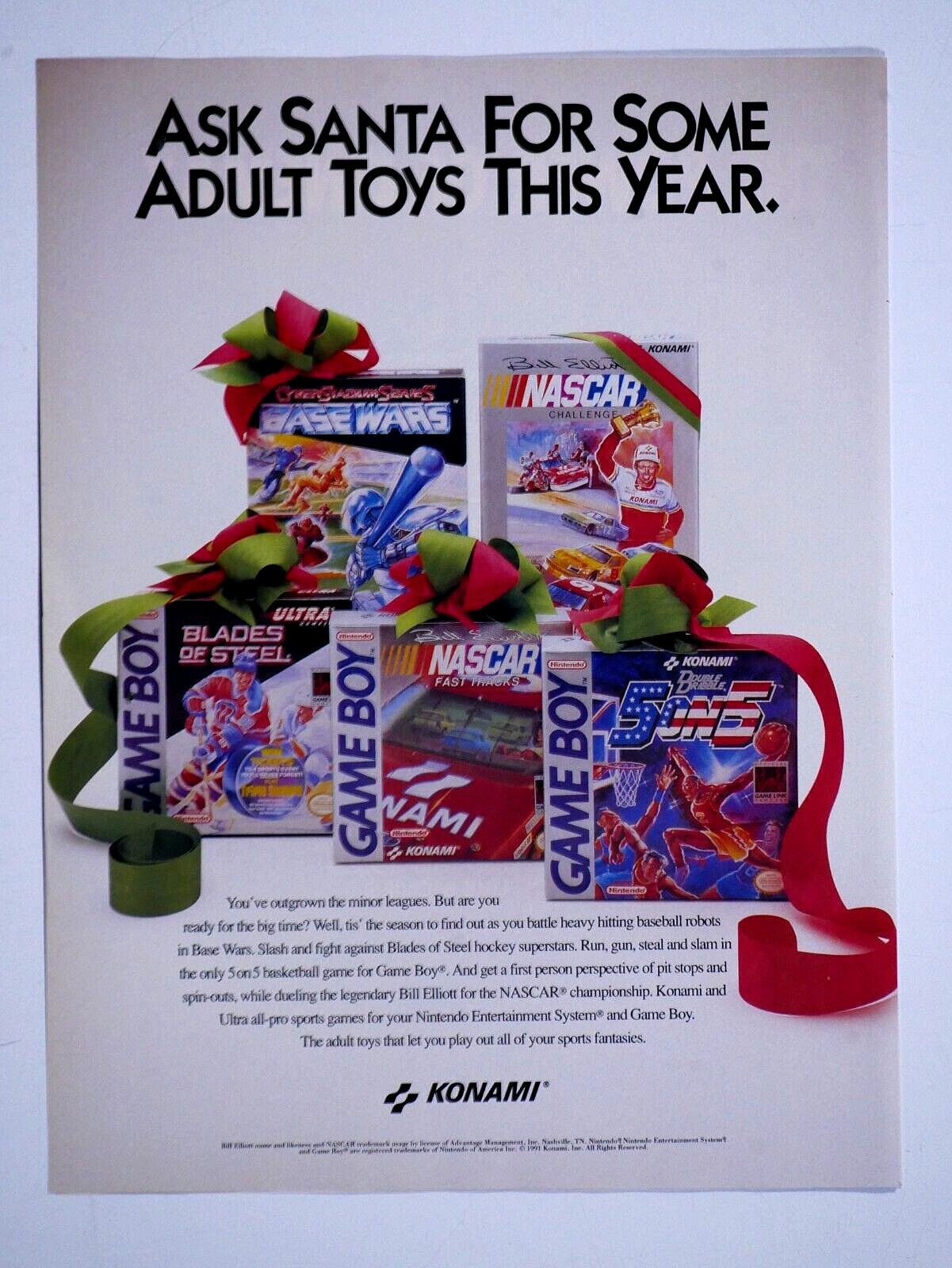 Konami Nintendo Game Boy Vintage Christmas 1991 Original Print Ad 8 x 11