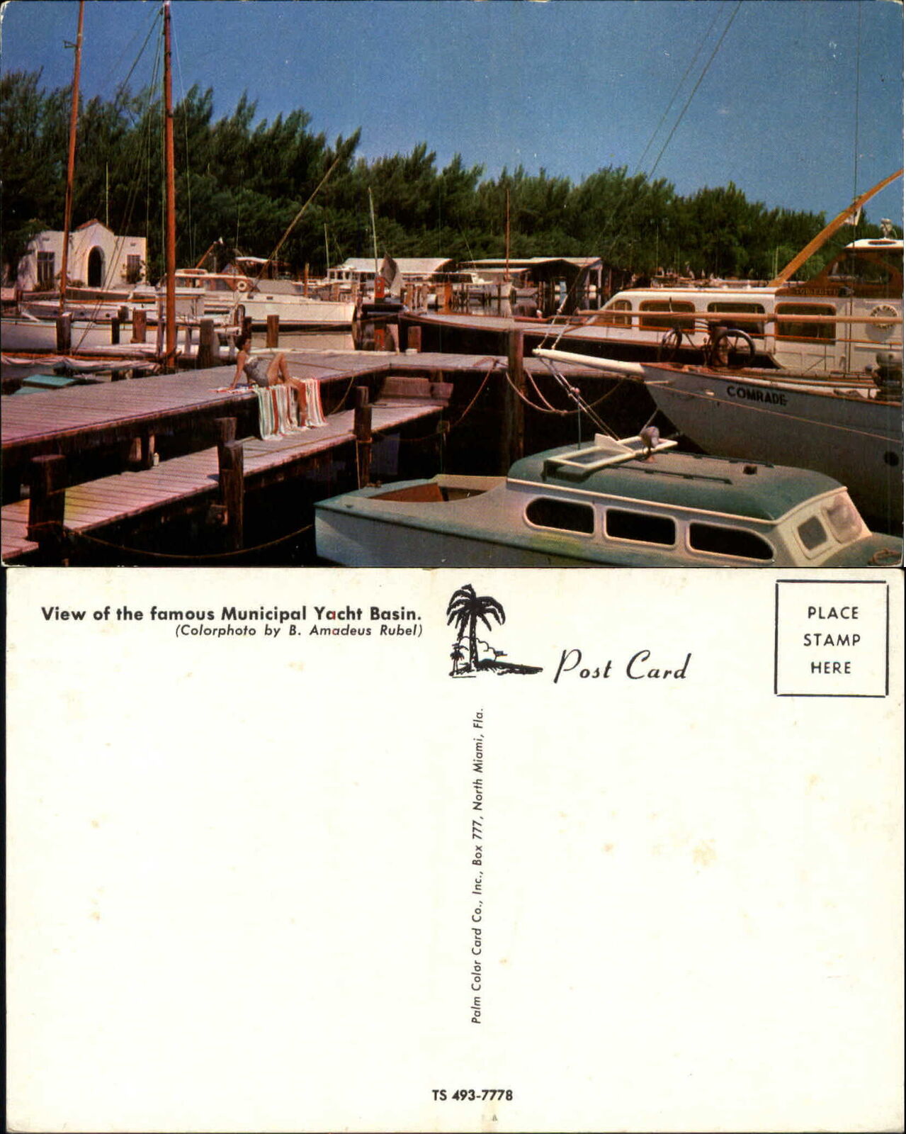 Municipal Yacht Basin Miami? Florida FL vintage boats sailboats 1950s